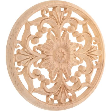 POPETPOP Applique décorative ronde en bois sculpté, facile à (1/5)