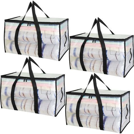 Lot de 4 Grand Sac Rangement Vetement 90L, Imperméable Sac Demenagement Pliable avec Couvercle Fermetures Éclair, Alternatives Aux Cartons de Déménagement, pour Camping Linge de Lit Vêtements (1/4)