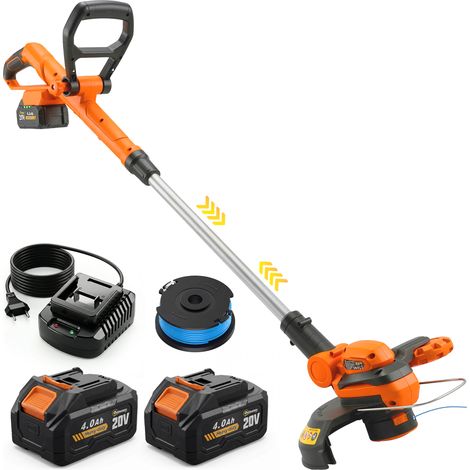 Desbrozadora inalámbrica Irovami 2 en 1 de 18 V, 2 baterías de 4 Ah, cargador, mango telescópico, ancho de corte de 25 cm, 8000 RPM, peso ligero de 3 kg.