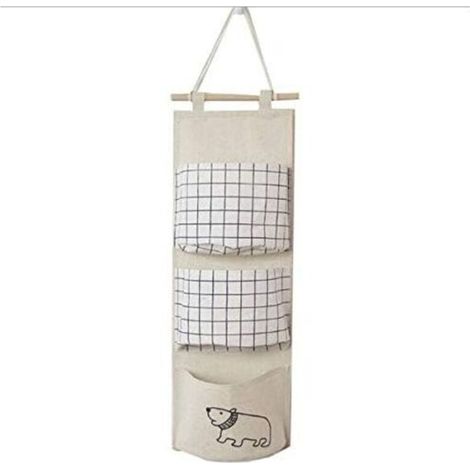 Türhänger-Aufbewahrungsbeutel, Baumwollbeutel für Hängeorganizer (3 Fächer, beige)
