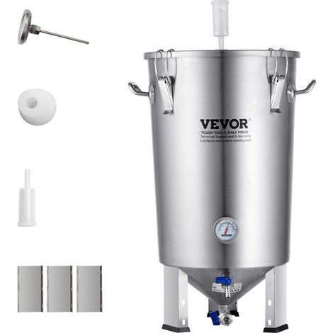 Cuve de Fermentation en Acier Inoxydable 304, Fermenteur à Bière Cylindro-conique 30 L, avec Socle Couvercle Poignée Valve Robinet et Thermomètre, Fournitures pour Brassage Maison Brasseur (1/5)