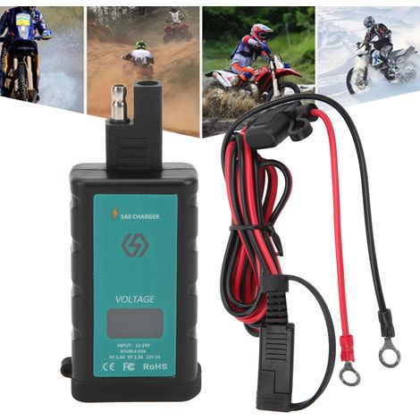 Chargeur carré double QC3.0 pour moto avec prise SAE 12-24 V et câble de connexion à borne OT de 1,4 m (ZH-1422A3) (1/5)