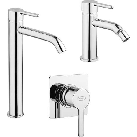 Set miscelatori lavabo alto + bidet + incasso doccia Jacuzzi rubinetteria Sunset ottone cromato per piletta click clack (1/5)