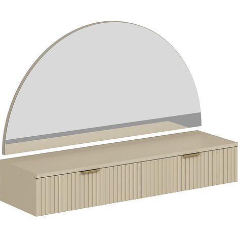 Vente-Unique – Coiffeuse suspendue avec miroir et LEDs – 2 tiroirs – Beige – MDF mélaminé – Longueur 120 cm – Hauteur 80 cm – Profondeur 35 cm (1/4)