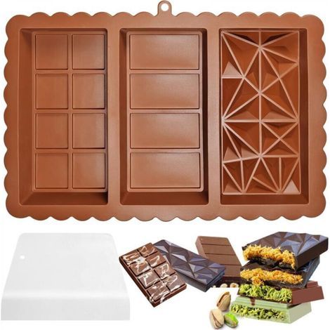Moules à barres de chocolat - Moules en silicone de qualité alimentaire, antiadhésifs et faciles à démouler, moules profonds pour chocolat à la pistache, bonbons, collations, desserts, œuvres d'art (1/4)