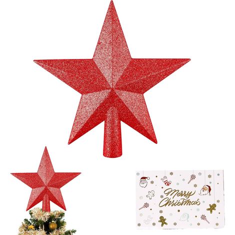 Estrella roja con purpurina para la punta del árbol de Navidad, 20 cm (1/5)