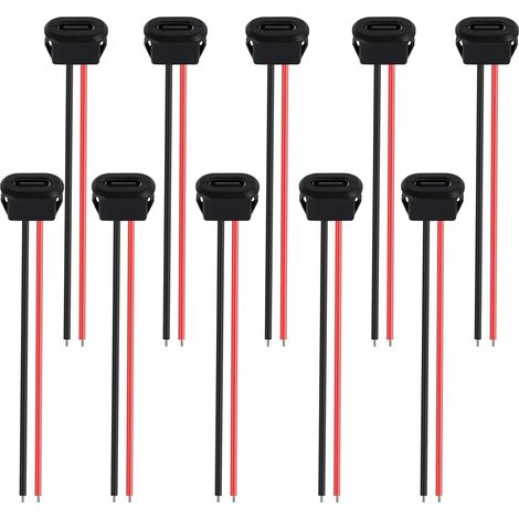 10PCS Connecteur USB C a Souder, Connecteur USB C Femelle 3A, Connecteur Type-C à Souder avec 2 Fils et Encoche de Fixation, Prise TYP-C pour Car-Audio, Appareils Domestiques et Projets Électroniques (1/5)
