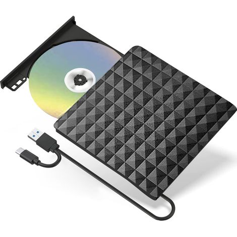 External DVD Drive, USB 3.0 Type-C CD DVD +/-RW Optical Drive USB C Burner Slim CD/DVD ROM Rewriter Writer Reader Portable for PC Laptop Desktop MacBook Mac Windows 7/8.1/10 Linux (1/4)