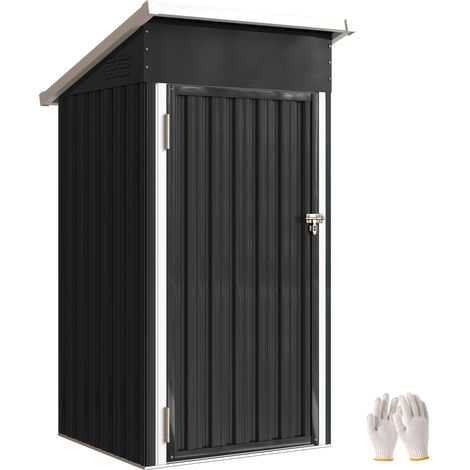 Abri de jardin en métal, cabane de jardin, porte verrouillable, toit incliné, aérations et gants, 107,5x91x185cm, gris