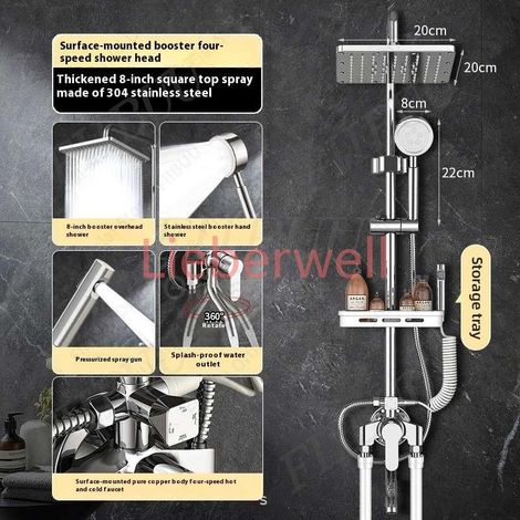 Système de douche pluie cascade avec pommeau de douche combiné, ensemble de douches à jet manuel économiseur d'eau, accessoires de salle de bain réglables (1/5)