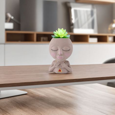 Pot de Fleur Sculpture Résine Cute Girl Heads Face Planter avec Trou d'Évacuation pour Plantes Succulentes d'intérieur et d'extérieur (1/5)