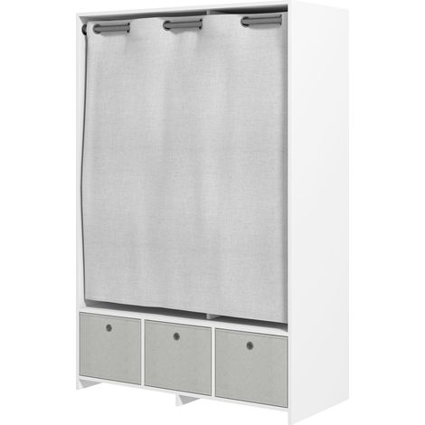 Kleiderschrank mit Gardinenstange, 3 herausnehmbaren Stoffschubladen, 105 x 48 x 160 cm, weiß