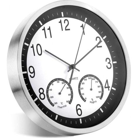 Silent Wall Clock 30cm Modern with Thermometer Hygrometer for Living Room and Kitchen (1/4)