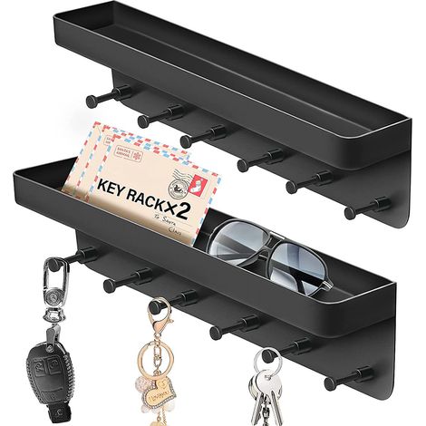 MINKUROW 2pcs Portachiavi Con Ripiano, 6 Ganci Tastiera A Parete, Senza Foratura Portachiavi Autoadesiva, Moderno Portachiavi Portachiavi Per Soggiorno Cucina Bagno, Nero (1/5)