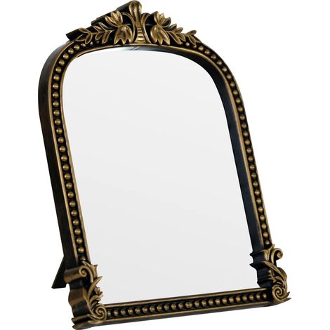Miroir de maquillage vintage en plastique doré, à poser, à suspendre ou à fixer au mur, miroir décoratif pour salle de bain, salon, chambre à coucher (bronze-27 x 21,8 cm) (1/5)