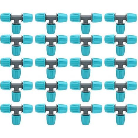Connettore per raccordi di irrigazione, 20 pezzi, tee per tubo PE da 16 mm per serre, giardini e agricoltura (1/5)