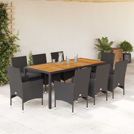 Ensemble à manger de jardin et coussins 9 pcs-Salon de jardin noir rotin acacia 598104 (1/5)