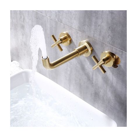 Grifo de lavabo empotrado, oro cepillado (1/2)