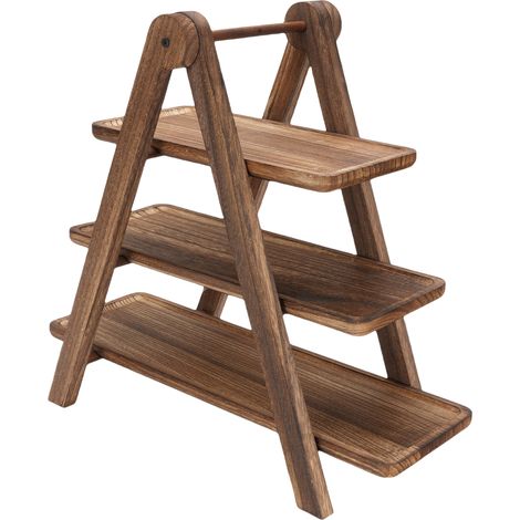 Plateau de service en bois à 3 étages pour cupcakes, plateau rectangulaire en bois de style campagnard. (1/5)