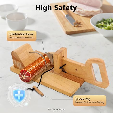 Sausage Guillotine, Commercial Sausage Slicer Stainless Steel, Push-Pull Handle Safety Lock Compact 11.22in, Durable Rubber Tree Wood for Deli Restaurant Home Kitchen (1/5)