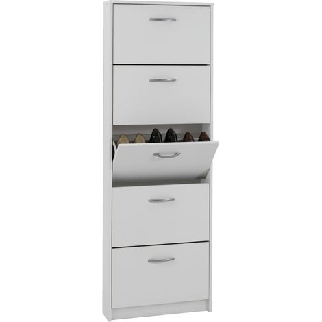 Meuble a chaussures - Décor blanc - 5 Abattants - 10 paires - L58,5 x H168,5 x P17 cm - Fabriqué en Allemagne (1/2)