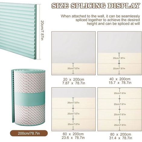Padded Wall Panels Anti-Collision Stickers 3D Wall Covering Decorative Bedroom Living Room Green 20x200cm (1/4)