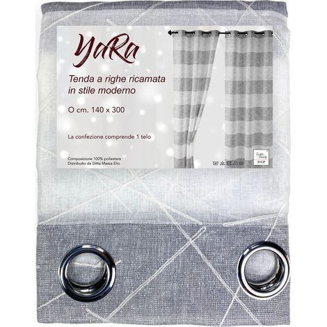 Rideau brodé Yara Gris - Panneau Moderne 140x300 cm Polyester - Effet lin, Transparent, Oeillets en métal (1/5)