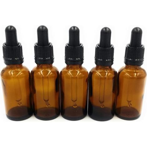 5 bouteilles en verre ambre brun 20ml avec compte-gouttes (1/3)