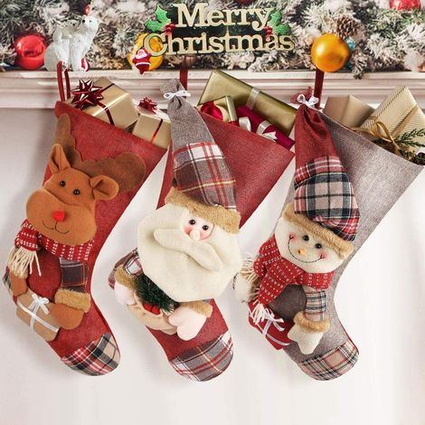 Calcetín Navidad - 45 7 Cm - Plush 3D - Papá Noel Muñeco De Nieve Reno - Decoración Navideña - Unidad (1/5)