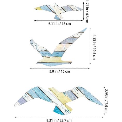 Lot de 3 mouettes en bois décoration murale sur le thème de la plage oiseaux marins décoration côtière décoration océanique pour la chambre à coucher (1/4)