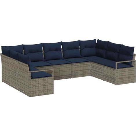 vidaXL Ensemble de Canapés avec coussin 9 pcs Gris polyrotin