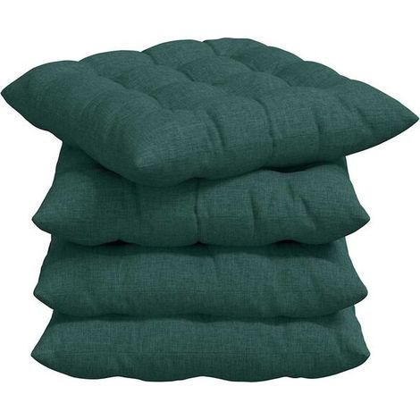 Coussins de siège, 4 pièces, vert foncé, 40 x 40 x 6 cm, tissu. (1/5)