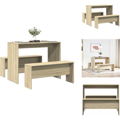 Ensemble table à manger et bancs 3 pcs bois d'ingénierie - Ensemble De Table À Manger Et Bancs - Ensembles De Tables À Manger Et Bancs - Ensemble De Table À Manger - Ensemble De Table Et Bancs (1/5)