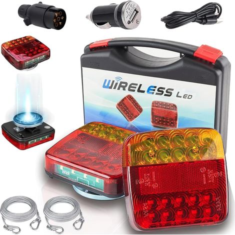 Feux Arrière Magnétiques Sans Fil, LED Universels 12V, 5 Fonctions, Rechargeables, Étanches IP65, Homologués E11, Fixation Magnétique pour Voiture, Camion, Remorque, Caravane et Tracteur (1/5)