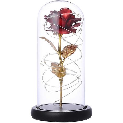 Verzauberte rote Rose in Glaskuppel mit LED-Beleuchtung – Valentinstagsgeschenk oder Dekoration zum Hochzeitstag