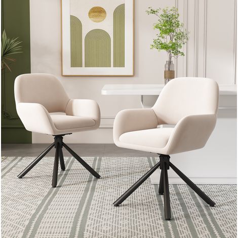 Chaise de salle à manger pivotante en velours avec accoudoirs, beige, lot de 4 DESVIAE (1/5)