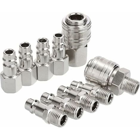 Conectores de compresor 1/4" BSP conector rápido neumático aire kit de acoplamiento neumático compresor accesorio de aire manguera conector de aire comprimido macho hembra (10 piezas) (1/5)