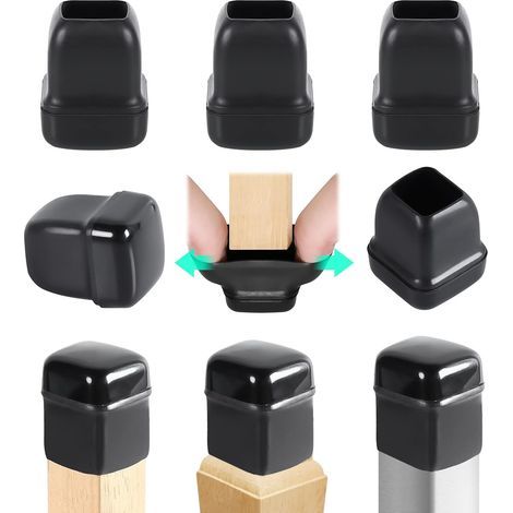 24 - Embouts pour Pieds de Chaise - Protection Pied de Chaise Carré - Patins en Téflon et Silicone Élastique - Pour Sols Bois et Carrelage - Transparent - 15-19mm (1/5)