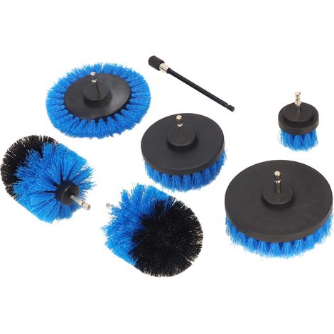 Lot de 6 brosses à perceuse 1/4po mandrin hex. avec tige d'extension, PP acier, bleu noir, pour salle de bain carrelage voiture canapé (1/5)