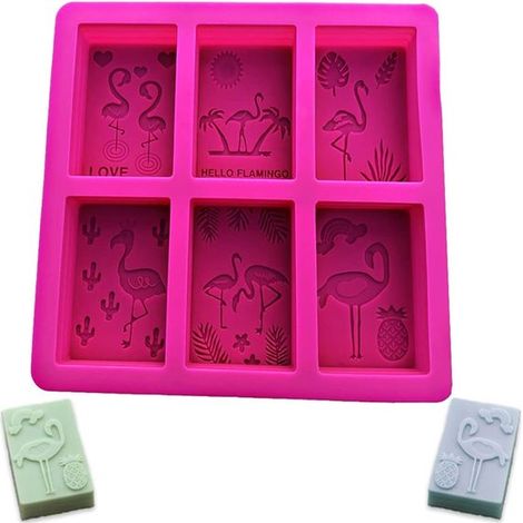 Moule à savon en silicone – 6 compartiments – Rectangulaire antiadhésif – Moule à pâtisserie DIY – Compatible four – Pour la fabrication de savons et de gâteaux – Rose – 1 pièce (1/5)