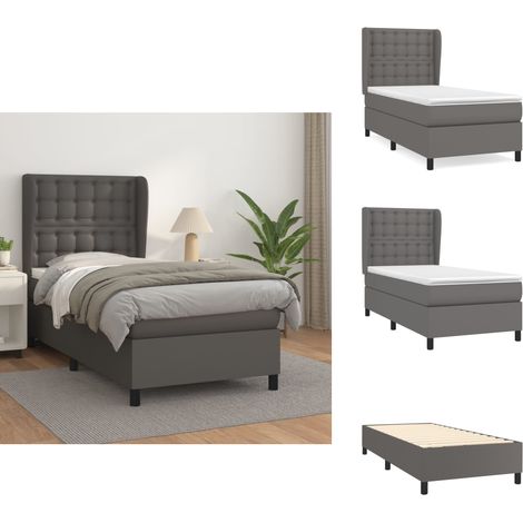 Boxspringbett mit Matratze Grau 90x200 cm Kunstleder - Boxspringbett - Betten - Doppelbett - Kunstlederbett - Graues Bett (1/5)