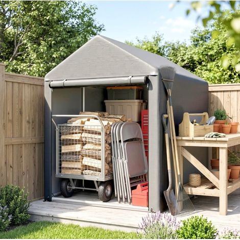 Abri de jardin 179x120x165 cm en acier gris clair, rangement extérieur, gain de place – MEUBLIV (1/5)