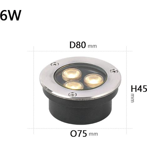 (D 80 mm 6 W - Bleu DC12V) Projecteur LED encastré étanche IP68 pour décoration de jardin, éclairage extérieur paysager, éclairage de sol carré (1/5)