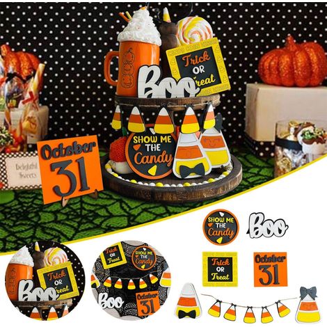 Support En Bois Pour Décoration De Table - Panneau Halloween Citrouille Fantôme - Pour Cuisine Salon Table Intérieure Extérieure - Lot De 7 Pièces (1/5)