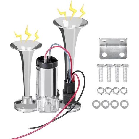 Bocina de aire de 12 V y 600 dB con doble bocina, bocina de aire súper potente para camiones, SUV, motocicletas, trenes y barcos (plateada) (1/5)