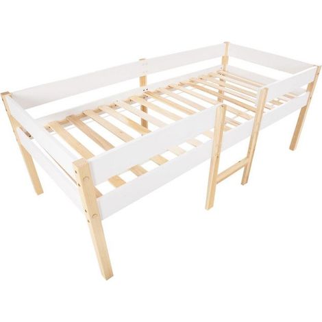 Lit enfant - Mi-hauteur - 90x190 cm - Bois massif pin blanc - Protection anti-chute (1/5)