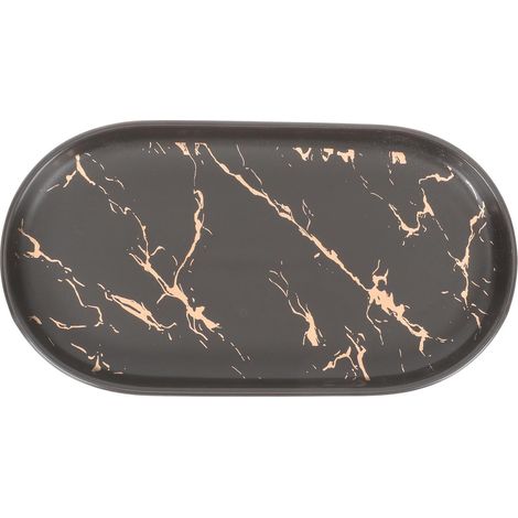 Plateau de Salle de Bain Organiser Cosmétiques et Clés Motif Marbre en Céramique Noir Facile à Nettoyer et Confortable, pour Plan Vasque'-'-