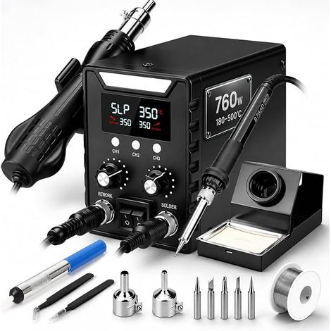 Station de soudage à air chaud 2 en 1 SMD 760 W avec 3 mémoires de (1/5)