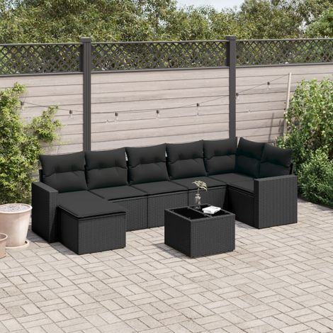 vidaXL Set de sofás de jardín 8 piezas y cojines ratán sintético negro (1/3)