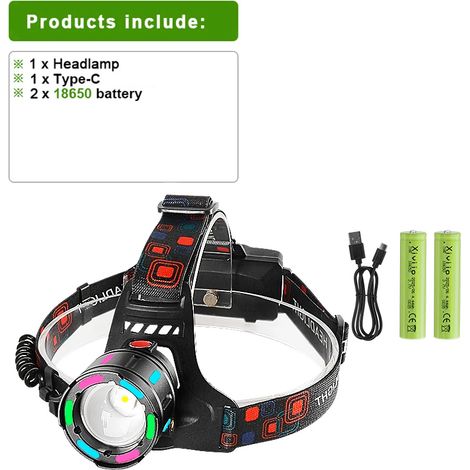 Lampe frontale LED rechargeable (batterie B-18650) ultra-puissante pour la pêche et le camping en extérieur. (1/5)